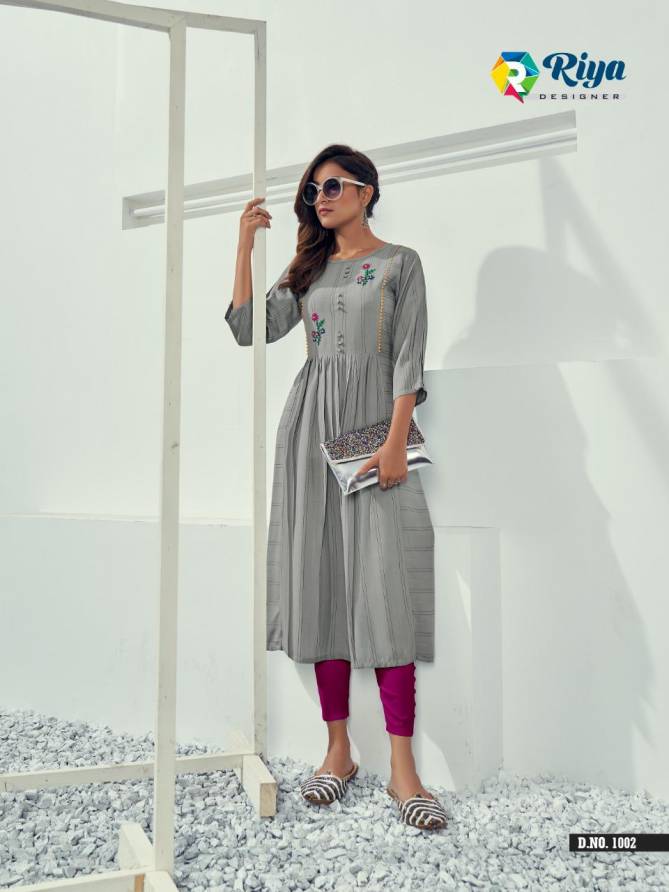 Riya Autumn Fancy Party Wear Rayon Weaving Pattern Designer Kurti Collection